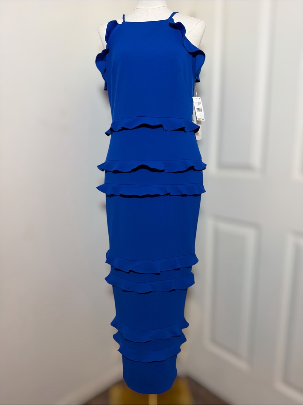 Adrianna Papell NWT True Blue Tiered Ruffle Midi Dress Size 8 $220
